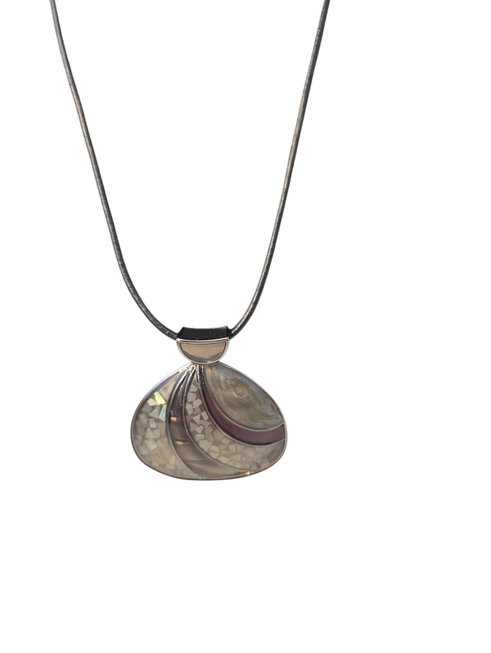 Lia Sophia Enamel Inlay Abalone Shell Pendant on Black Cord 20"
